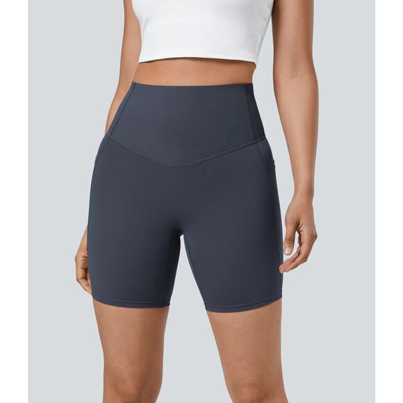 Halara UltraSculpt Cinched Tummy Control Shaping Biker Shorts 7'' Silent Blue S - Picture 4 of 7